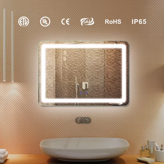 Commerce de gros de salle de bains Smart rétro-éclairé LED éclairé meubles de vanité miroir en verre mural décoratif